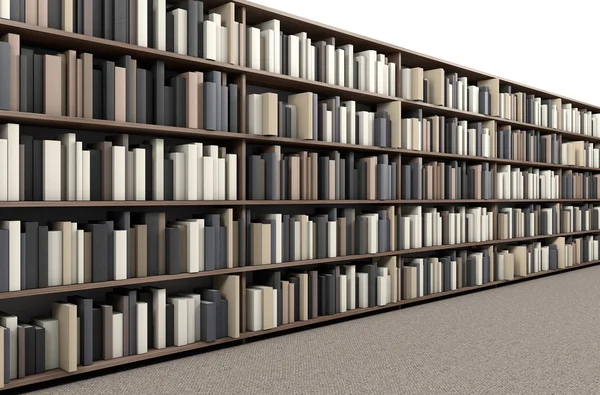 Biblioteket bokhylla mittgången — Stockfoto