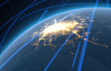 Planet With Illuminated City And Light Trails clipart