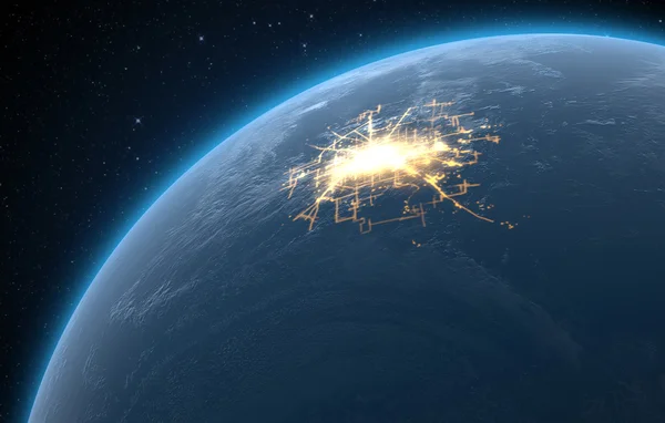 Planet With Illuminated City — Stock Photo, Image