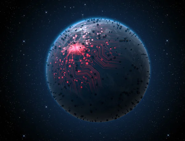 Alien Planet mit beleuchtetem Netzwerk — Stockfoto