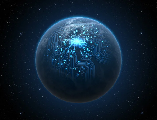 Planet With Illuminated Network — Stock Photo, Image