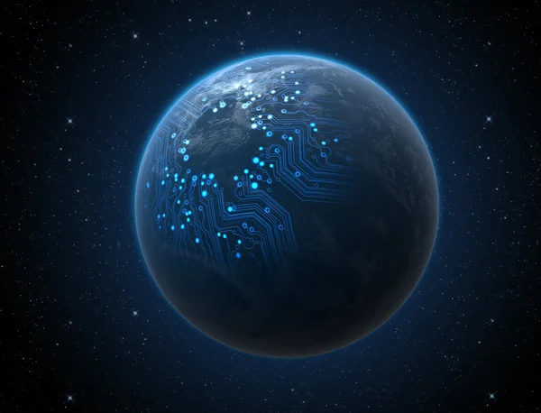 Planeta com rede iluminada — Fotografia de Stock