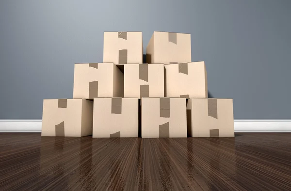 Kartonnen doos stapel huis — Stockfoto