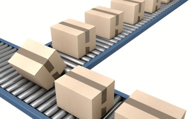 Kutuları ile rulo konveyör