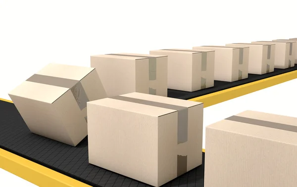 Ленточный конвейер с коробками — стоковое фото