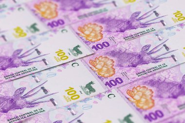 Yakın plan Arjantin pezosu. ARS modeli. 100 peso.