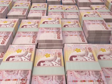 Tayland parası. Tayland baht faturaları. THB banknotları. 100 baht. İş, finans, haber geçmişi.