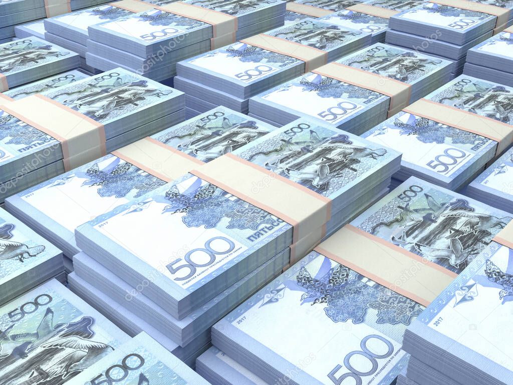 Money of Kazakhstan. Kazakhstani tenge bills. KZT banknotes. 500 tenge. Business, finance, news background.