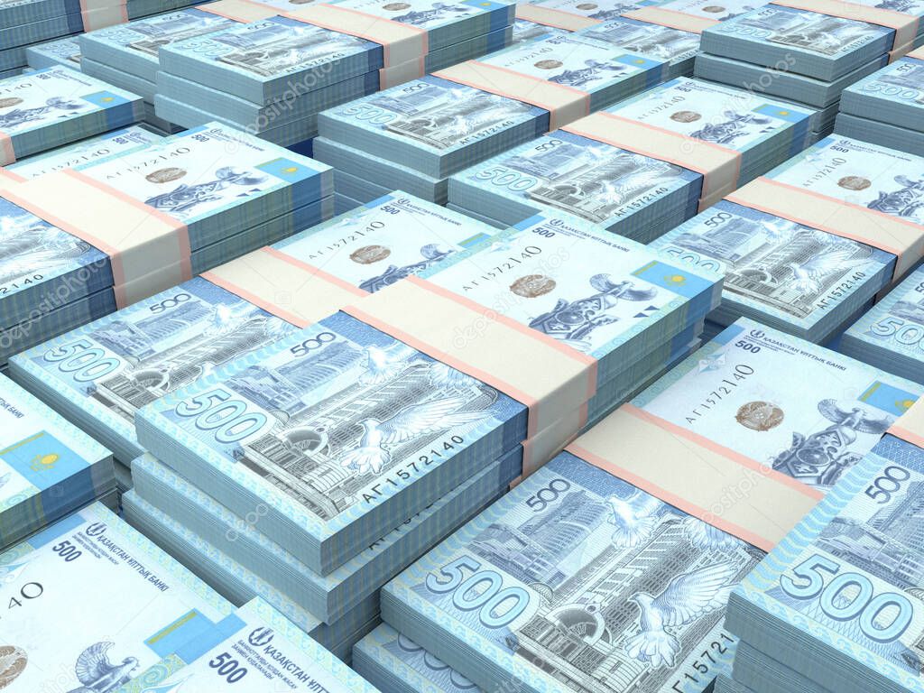 Money of Kazakhstan. Kazakhstani tenge bills. KZT banknotes. 500 tenge. Business, finance, news background.