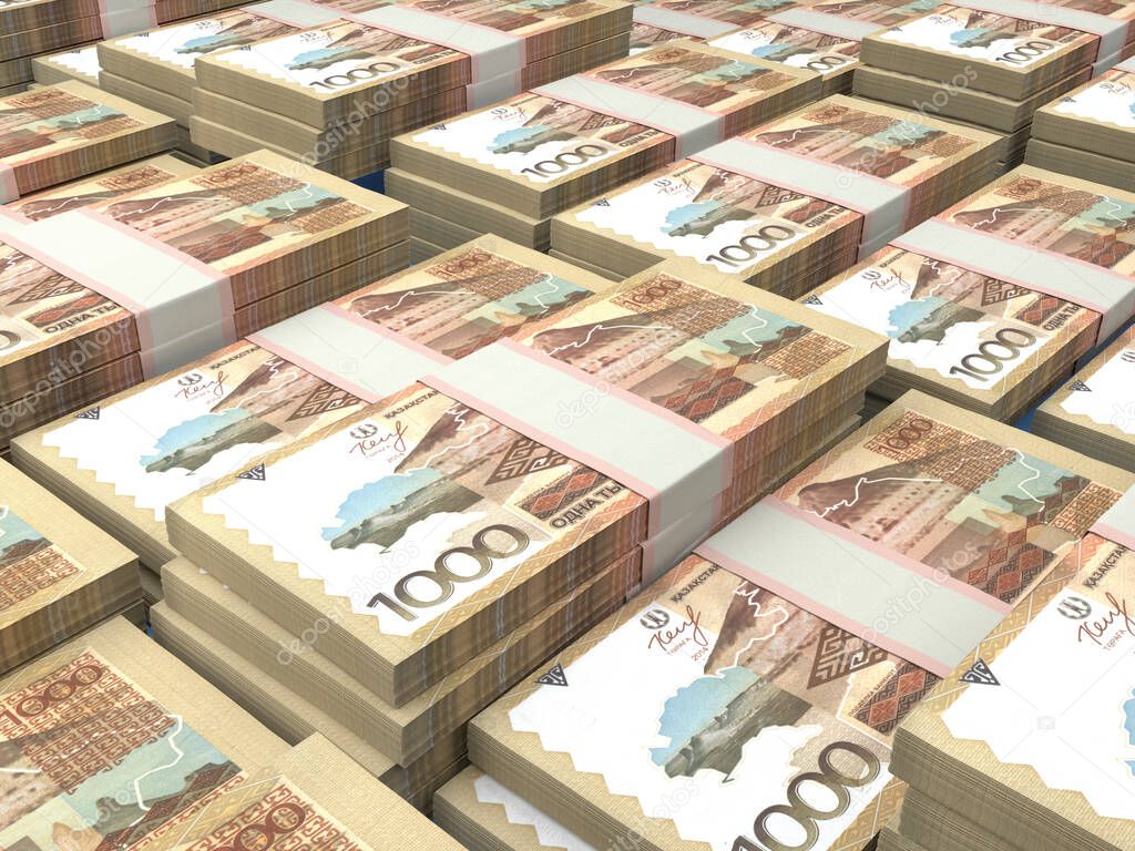 Money of Kazakhstan. Kazakhstani tenge bills. KZT banknotes. 1000 tenge. Business, finance, news background.