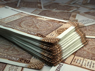 Hindistan 'ın parası. Hint Rupisi. INR banknotları. 10 rupi. İş, finans, haber geçmişi.