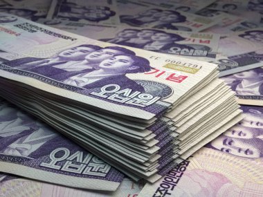 Kuzey Kore 'nin parası. Kuzey Kore para kazandı. KPW banknotları. 50 won. İş, finans, haber geçmişi.