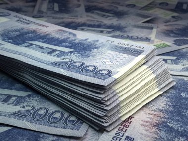 Kuzey Kore 'nin parası. Kuzey Kore para kazandı. KPW banknotları. 2000 won. İş, finans, haber geçmişi.