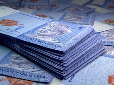 Malezya parası. Malezya ringgit faturaları. MYR banknotları. 1 halka var. İş, finans, haber geçmişi.