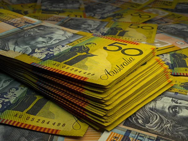 Dinero Australia Billetes Dólar Australiano Billetes Aud Dólares Negocios Finanzas — Foto de Stock