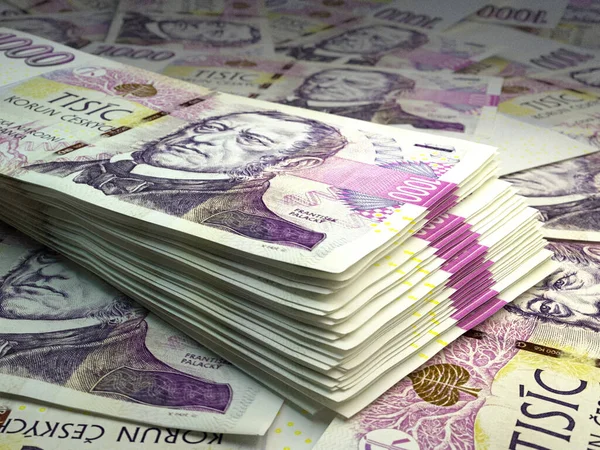 Çek Cumhuriyeti 'nin parası. Çek koruna faturaları. CZK banknotları. 1000 Kc. İş, finans, haber geçmişi.