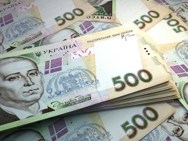 Ukrayna 'nın parası. Ukrayna Hryvnia faturaları. UAH banknotları. 500 hryvni. İş, finans, haber geçmişi.