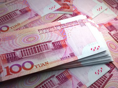 Çin parası. Çin Renminbi faturaları. NY banknotları. 100 yuan. İş, finans, haber geçmişi.