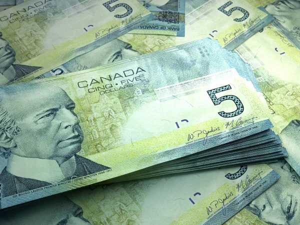 Dinero Canadá Billetes Canadienses Billetes Cad Cinco Dólares Negocios Finanzas — Foto de Stock