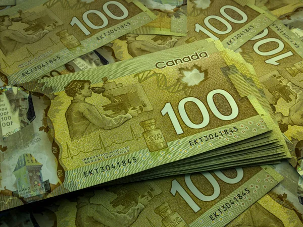 Kanada 'nın parası. Kanada dolarları. CAD banknotları. 100 dolar. İş, finans, haber geçmişi.