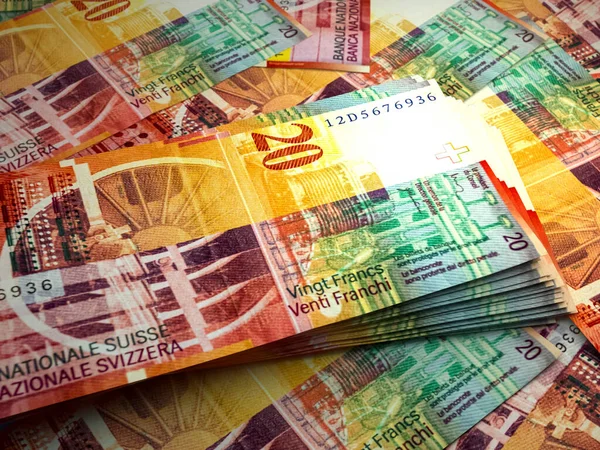 İsviçre parası. İsviçre frangı faturaları. CHF banknotları. 20 frank. İş, finans, haber geçmişi.