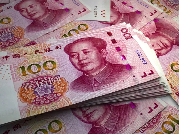 Dinheiro China Contas Renminbi Chinesas Notas Cny 100 Yuans Negócios — Fotografia de Stock