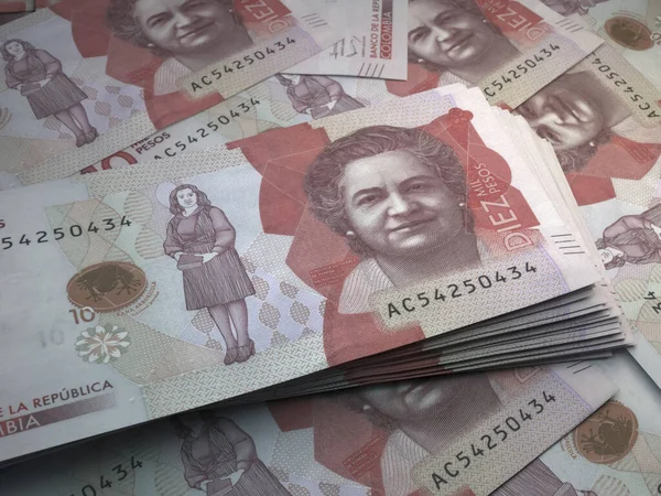 Kolumbia Pénze Kolumbiai Peso Számlák Cop Bankjegyek Tíz Peso Üzleti — Stock Fotó