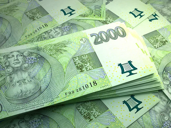 Pieniądze Republiki Czeskiej Czeskie Rachunki Korony Banknoty Czk 2000 Biznes — Zdjęcie stockowe