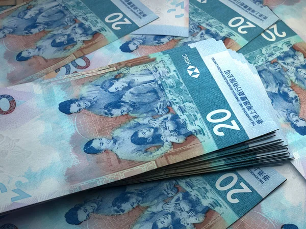 Money of Hong Kong. Hong Kong dollar bills. HKDHSBC banknotes. 20 dollars. Business, finance, news background.