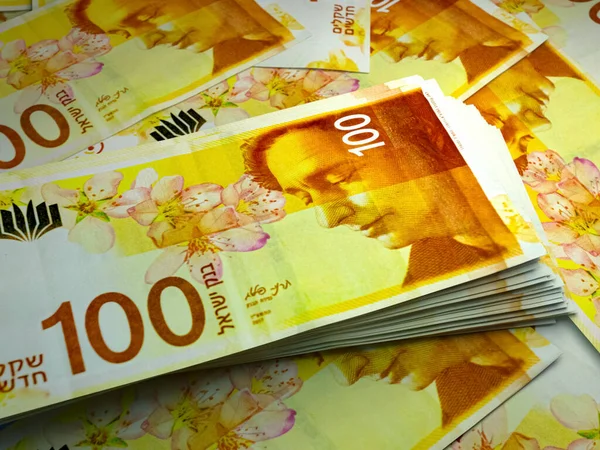 Χρήματα Του Ισραήλ Ισραηλινοί Νέοι Λογαριασμοί Τραπεζογραμμάτια Ils 100 Σέκελ — Φωτογραφία Αρχείου