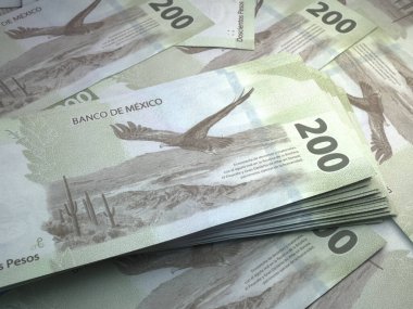 Meksika parası. Meksika pezosu. MXN banknotları. 200 peso. İş, finans, haber geçmişi.