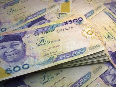 Money of Nigeria. Nigerian naira bills. NGN banknotes. 500 polymer. Business, finance, news background. clipart