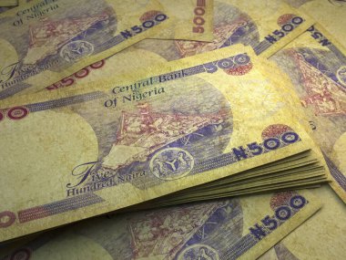 Nijerya 'nın parası. Nijerya naira faturaları. NGN banknotları. 500 polimer. İş, finans, haber geçmişi.