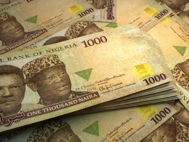 Money of Nigeria. Nigerian naira bills. NGN banknotes. 1000 polymer. Business, finance, news background. clipart