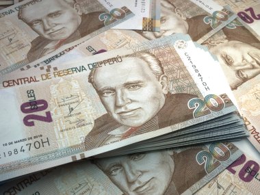 Peru 'nun parası. Peru sol faturaları. PEN banknotları. 20 sol. İş, finans, haber geçmişi.