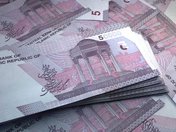 Money Iran Iranian Rial Bills Irr Banknotes 50000 Rials Business — Stock Photo, Image