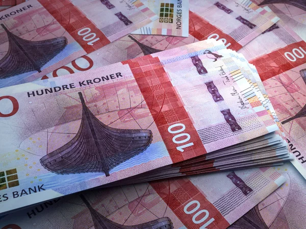 Norveç 'in parası. Norveç kronu faturaları. Tamam, banknotlar. 100 kron. İş, finans, haber geçmişi.
