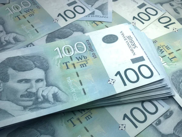 Λεφτά Της Σερβίας Σερβικά Δηνάρια Τραπεζογραμμάτια Rsd 100 Δηνάρια Επιχειρήσεις — Φωτογραφία Αρχείου