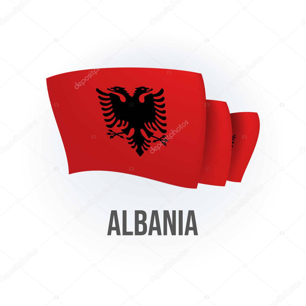 Vector flag of Albania. Albanian waving flag. Vector illustration.