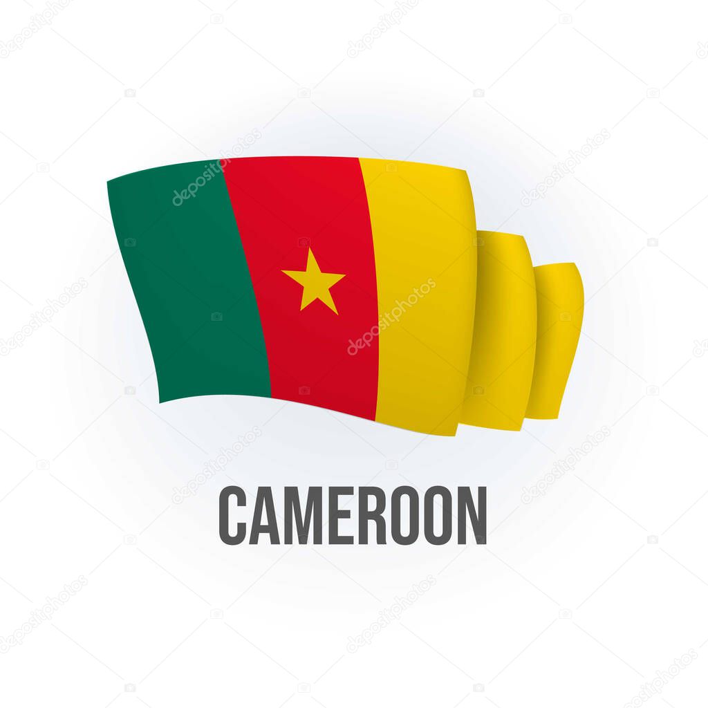 Vector flag of Cameroon. Cameroonian waving flag. Vector illustration.