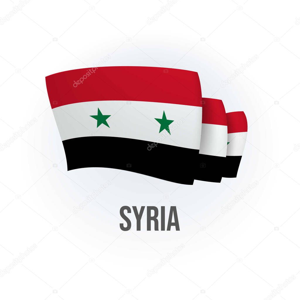 Vector flag of Syria. Syrian waving flag. Vector illustration.
