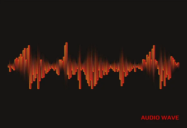 Logo del lettore musicale a impulsi rossi su sfondo nero. Illustrazione delle onde sonore vettoriali. Elemento equalizzatore di progettazione — Vettoriale Stock