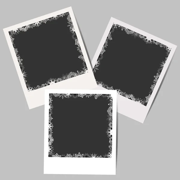 Conjunto de molduras fotos brancas de inverno com sombras. Design moderno de mockup. Borda branca no fundo cinzento. Jpeg. — Fotografia de Stock