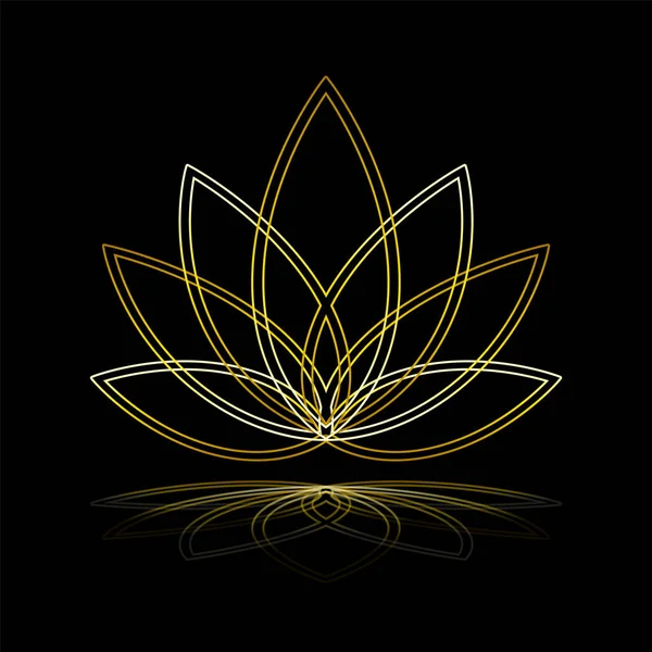 Icoana lineară de lotus. Simbolul florii aurii pe negru. Etichetă florală pentru centrul de yoga, spa, salon de înfrumusețare. Ilustrație Jpeg — Fotografie, imagine de stoc