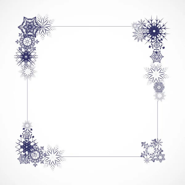 Cornice fotografica invernale vuota con fiocchi di neve su sfondo bianco. Confine festivo vuoto. Illustrazione Jpeg — Foto Stock