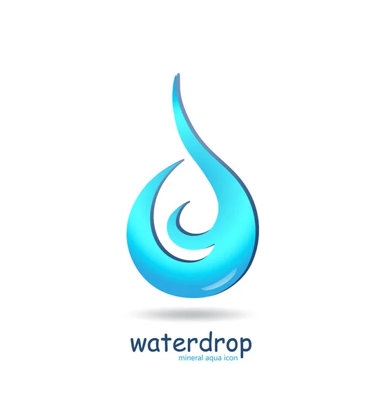 Blue water drop logo with shadow. Ecology wave concept clean water. Aqua droplet logotype idea vector template. Waterdrop icon used for ecology and healthy firm, cleaning, plumbing or sanitary company — Stock Vector