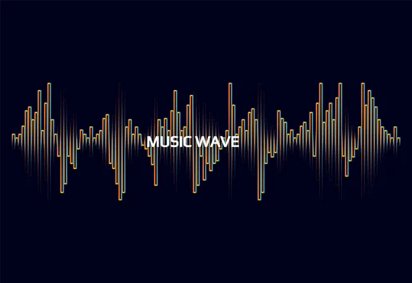 Ilustración de onda de sonido vectorial. Logo del reproductor de pulso. Concepto de audio digital. Elemento ecualizador colorido en negro — Vector de stock