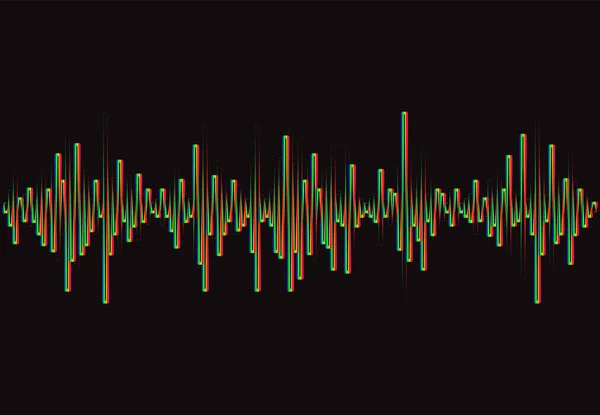 Sonido Wave Jpeg Illustration. Logo del reproductor de pulsos Rainbow. Elemento ecualizador colorido sobre un fondo negro —  Fotos de Stock