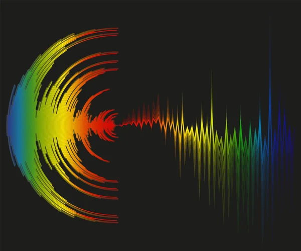 역동적 파도와 더불어 음악의 배경을 모호하게 무지개 사운드 웨이브 디자인의 — 스톡 사진