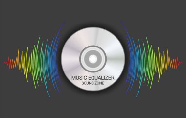 Disk yayılan müzik dalgası gökkuşağı renkleri. Modern ses posteri. Renkli oyuncu kayıt vektör çizimi